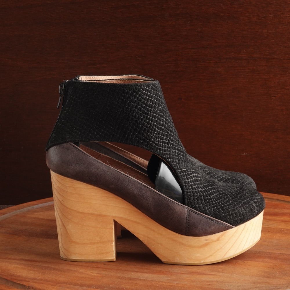 Free People Heels Womens SZ EU 37 US 6.5 BLK Horizon Clog Booties Platform Boho